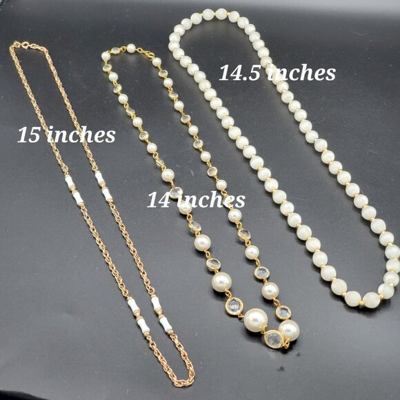 Set of 3 White and Gold Statement Necklaces - Picture 3 of 6